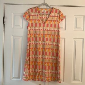 Cap sleeve Julie Brown dress in a fun colorful metallic print,worn once!